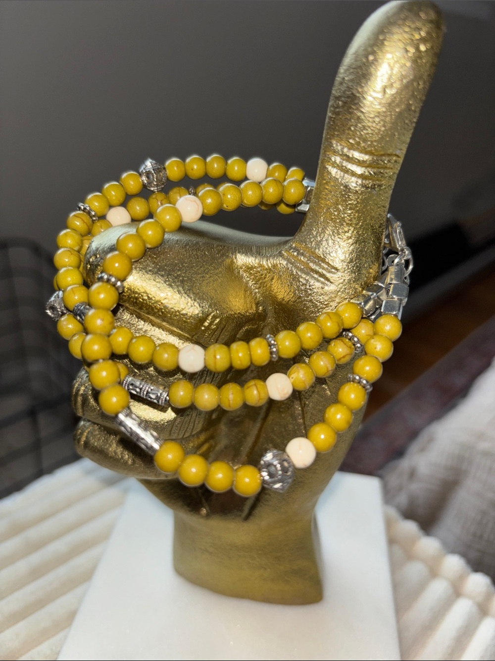 Handcrafted Olive Green Beaded Multi-Strand Bracelet